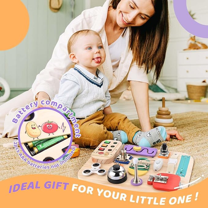 Potatomato Montessori Busy Board - Wooden Sensory Toys for Toddlers for 1 2 3 4 Years -Activity Board Toys for Fine Motor Skills - Educational Fidget Toys for Boy & Girl - Birthday Gifts