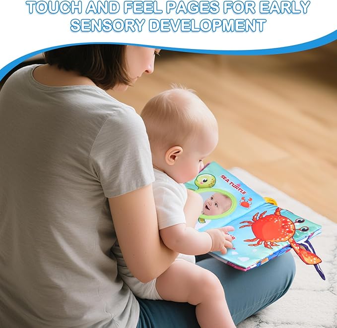 Baby Books Toys,Touch and Feel Crinkle Cloth Book for Infant Baby 0-18 Months Sensory Book for Babies,Teething Toys Tummy Time Crinkle Book for Infant Babies,Newborn Stocking Stuffers