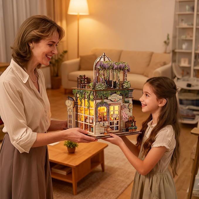 Book Nook Kit - DIY Miniature House Kit for Adults, Dollhouse Booknook Tiny House Bookshelf Decor 3D Wooden Puzzle Street Model, Ideal Gift for Book Lovers, Family, Friends (Flower Shop)