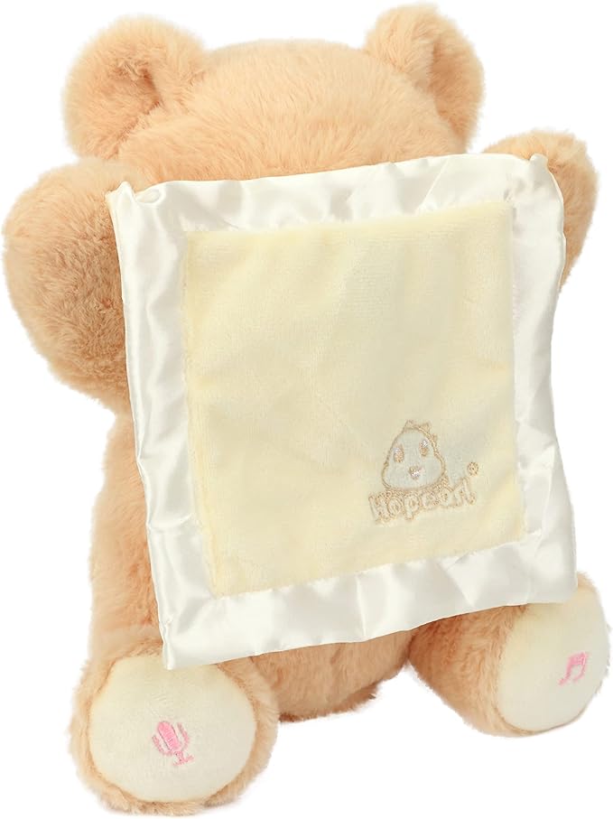 Hopearl Peek A Boo Bear with Security Blanket Interactive Repeats What You Say Plush Teddy Bear Toy Musical Singing Talking Stuffed Animal Adorable Electric Animate Birthday Festival, Beige, 11''