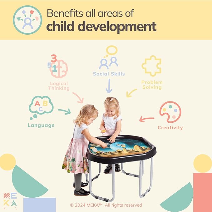 MEKA Small 28"x28" Tuff Tray Set Black, Activity Sensory Tray Plus Stand Children, Outdoor Play Sand and Water Table for Toddlers and Kids, Toy Boys Girls