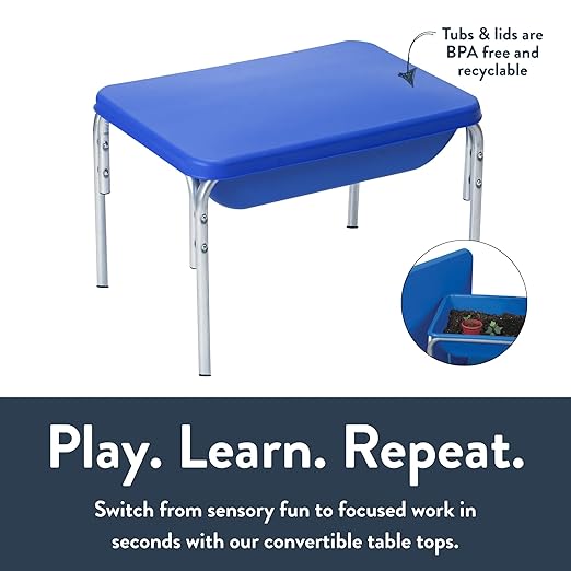 Children's Factory 18" Small Sensory Table, Sandbox with Lid, Water Table for Kids, Blue