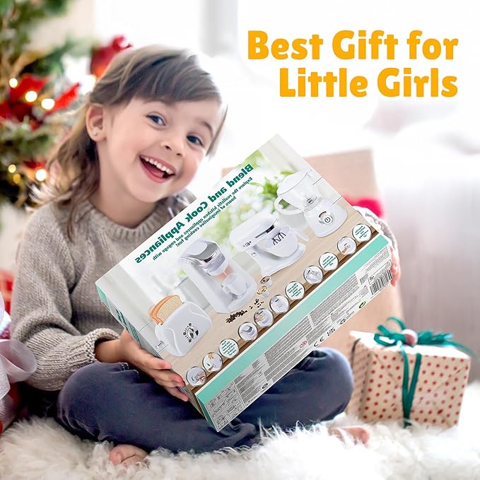 Kids Toy Kitchen Sets, Play Kitchen Accessories for Kids Ages 4-8 3-5, Kitchen Appliance Toys, Blender, Coffee Maker Machine, Mixer, Toaster, Pretend Play Toys for 4 Year Old Girls Toddlers, White