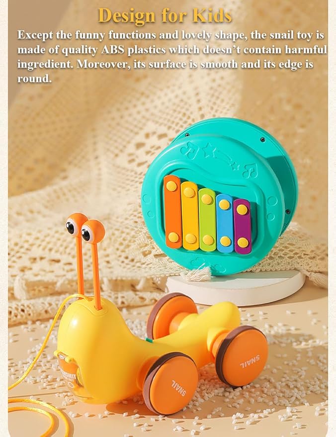 Multifunctional Pull and Go Snail Toy, Fun Xylophone Toy for Babies, Snail Spinning Gears Toy, Detachable Snail Toy with Functiona of Ejecting Little Snail for Toddlers (Cyan)