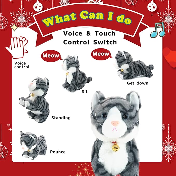 Plush Stuffed Animal Interactive Cat Robot Toy, LED Robotic Cat Barking Meow Kitten Touch Control, Electronic Pet, RobotKitty Toys, Animated Toy Cats for Girls Baby Kids