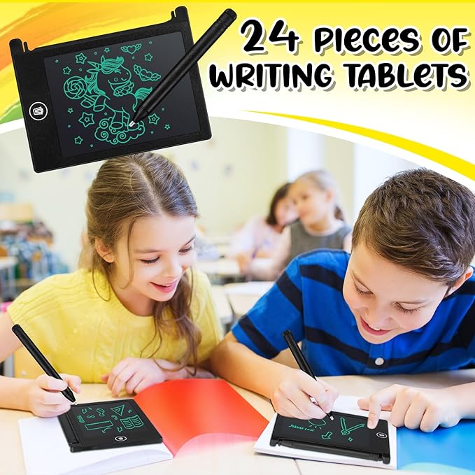 Zhehao 24 Pack LCD Mini Writing Tablet for Kids 4.5 Inch Doodle Board Bulk Erasable Reusable Electronic Drawing Pad Birthday Party Favors Goodie Bag Classroom Gifts(Black)