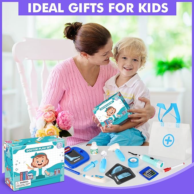 Doctor Kit for Kids, 15 Pcs Doctor Kit for Toddlers 3-5, Kids Doctors Play Set with Real Stethoscope, Medical Bag, Pretend Play Toys for Boys Girls, Halloween Christmas Birthday Gifts