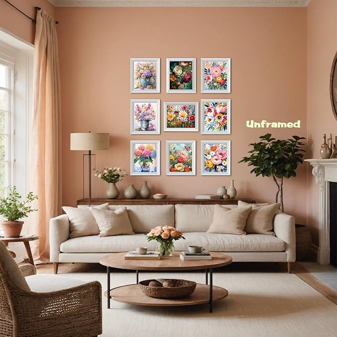 Flowers Market Posters Wall Art Paints Set of 9, Preppy Minimalist Canvas Decor Prints,Vintage Beautiful Flowers in Bucket Pictures for Bathroom Living Room Dorm Home Decor Gifts 8x10In Unframed