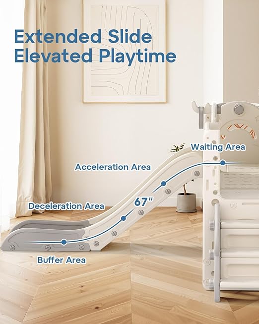 BIERUM Toddler Slide Set with Basketball Hoop, Golf Game & Drawing Board, 13-in-1 Indoor Outdoor Toddler Slides Playground for Kids Ages 1+, Kids Climber Playset for Backyard (Cream&Gray)