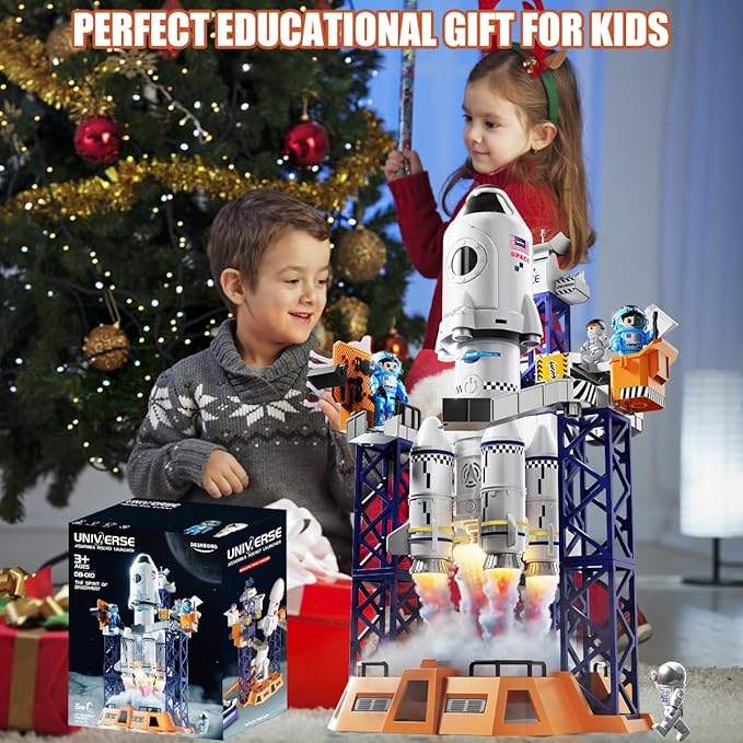 2-in-1 Rocket Launcher and Space Shuttle Toys Model for Kids Ages 3-12, Aerospace STEM Building Toys with Mini Projector, Spaceship Educational Toys Gifts for Boys Girls