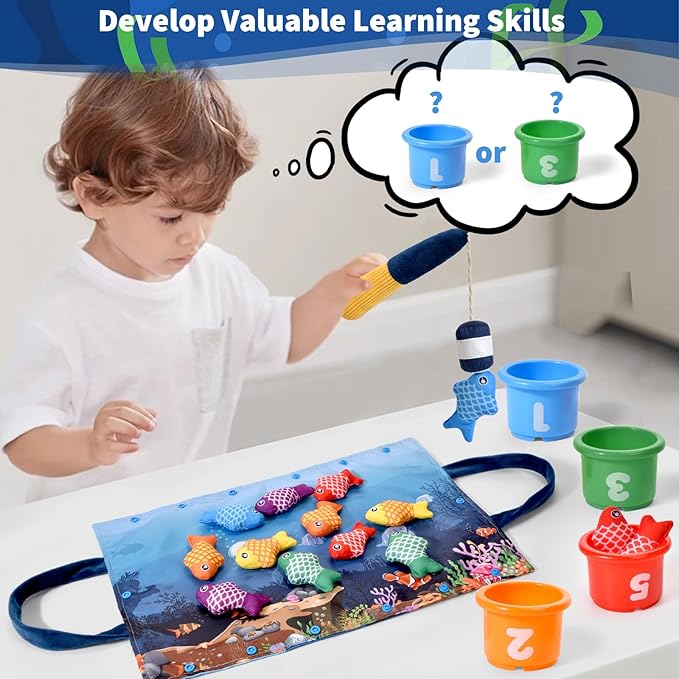 Montessori Toys for 1 Year Old,20PCS Baby's Sensory Toy First Fishing Toy Set for 1-3 Boy Girl Birthday Gift,Educational Learning Toys Stacking Cups Number Counting, Color Sorting for 12-18 Month Baby