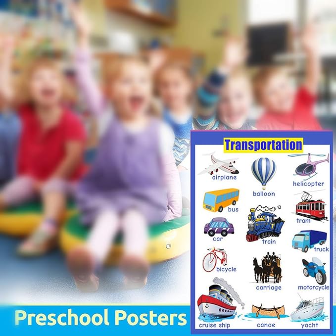 SANTSUN Educational posters | Laminated charts for preschool classroom decorations | Kindergarten posters for classroom toddler wall decor-17x24 in – transportation poster