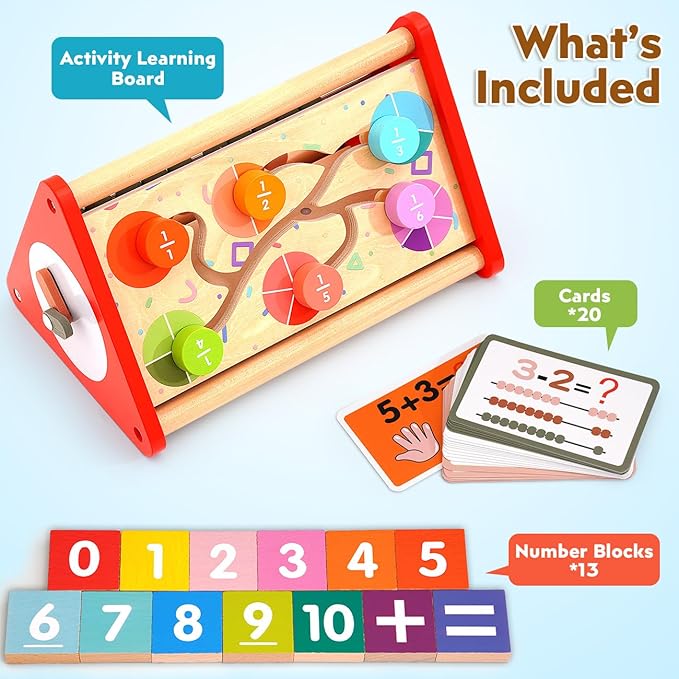 Preschool Learning Activities for Toddlers 2-4, 5-In-1 Montessori Math Manipulatives Number Counting Blocks & Abacus & Fraction for Kids, Educational Toys for 3-5 Year Old Boys Girls Gifts Christmas