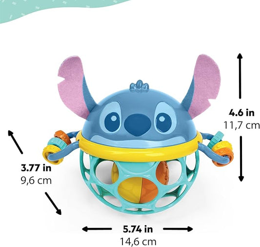 Disney Baby Stitch Oball Rattle by Bright Starts, Easy Grasp Baby Toy with Jingle Ball, Sensory Rattle for Newborn Infant 0-6 Months, Baby Toys 3-6 Months