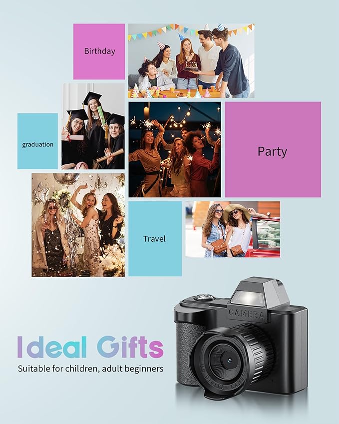 Mini Digital Camera, 1080P Portable Camera for Photography with 8GB SD Card, Key Card Clip Chain for Teenagers, Adult Beginners