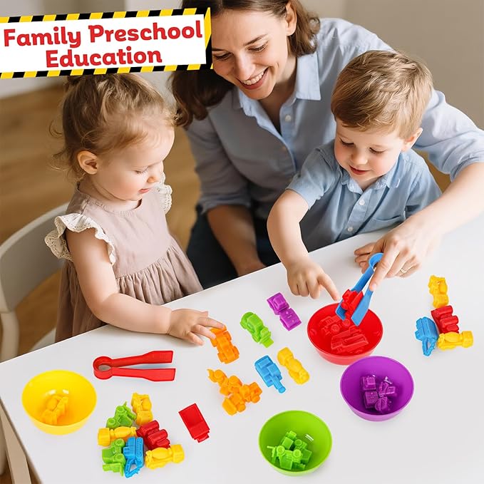 Counting Construction Vehicles Color Sorting Matching Games for Toddlers 3-5, Preschool Educational Learning Fine Motor Counting Transportation Matching Classroom Sensory Table Toys for Boys Girls