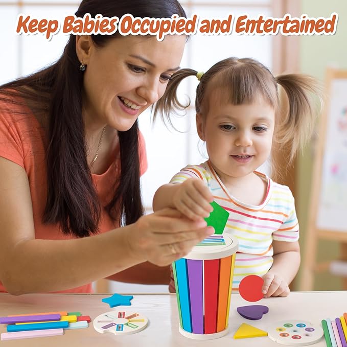 Montessori Toys for 1-3 Year Old, Wooden Color Sorting Learning Toys for Toddlers, Fine Motor Skills Matching Games,Sensory Development Educational Toy,18 Month+ Baby Boys Girls