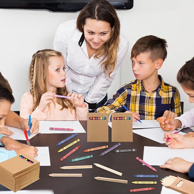 10 Packs Crayons Colored Pencils Bulk Bundle Pencil Crayon Set 3.5 Inch Mini 6 Color Pencils 8 Color Crayons Mini Boxes in Kraft Box for Kids Classroom School Teacher Birthday Party Supplies