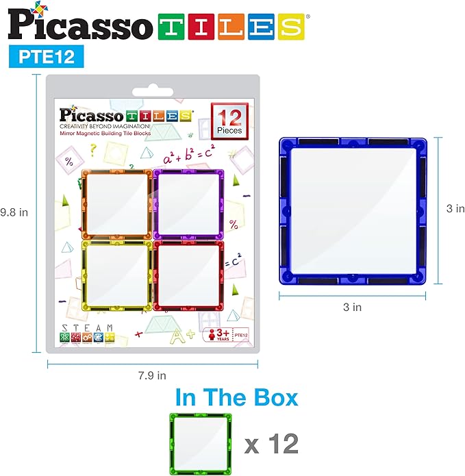 PicassoTiles Mirror Magnetic Building Tile Blocks, Construction Sensory Gifts Magnets Expansion Square Set, Toddler Magnets, Educational Toys for 3+ Year Old, Kindergarten Toys, Stacking Blocks