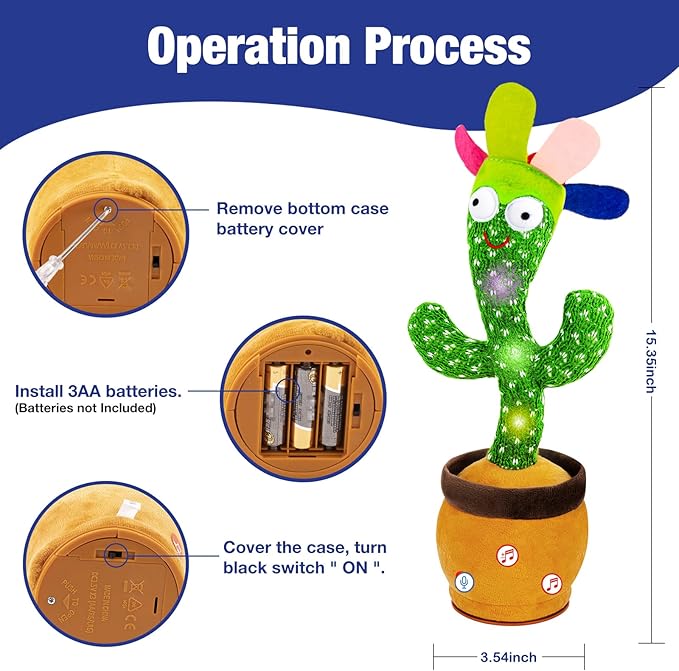Ayeboovi Dancing Talking Cactus Toy for Toddlers, Adjustable Volume 120 Songs Singing Cactus Repeating What You Say, Interactive Recording Mimicking Cactus Toy Baby Gifts for Boys and Girls