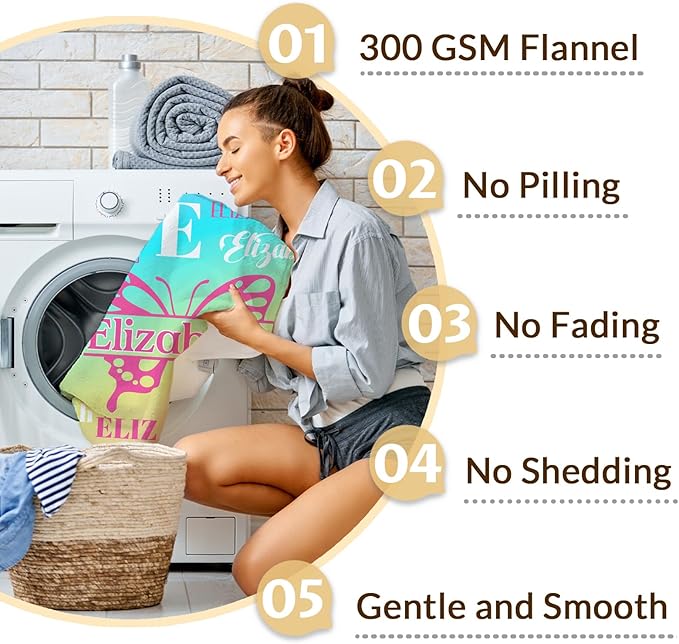 Butterfly Blanket and Throw, Personalized Girls Blankets for Kids, Women, Soft Cozy & Warm Butterfly Throws for Sofa Office Trip Chairs Camping, 4 Sizes for Toddler/Children/Teens/Adults