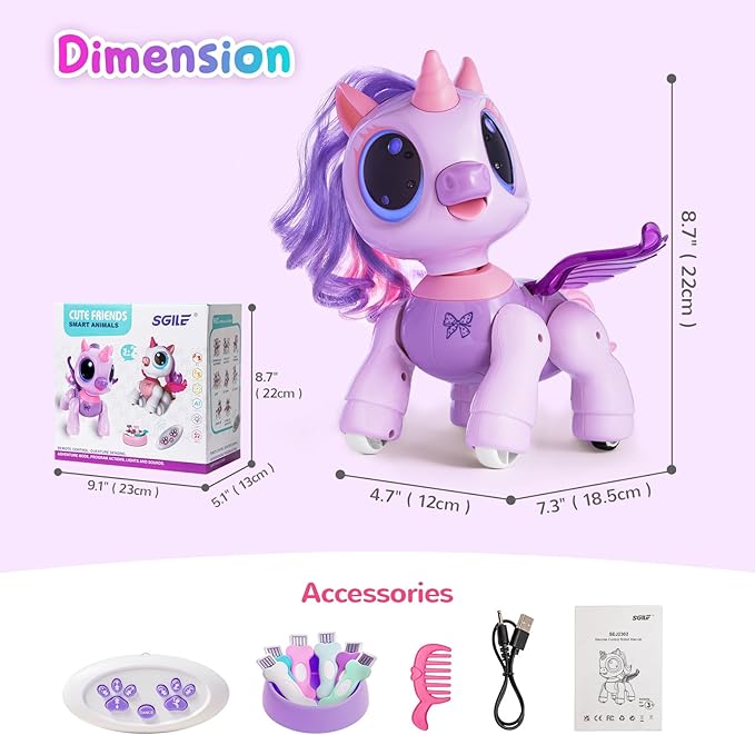 SGILE Remote Control Robot, Unicorn Toy with Interactive Gesture Sense and Music Dance, Preschool STEM Learning Remote Control Pet for Toddler Kids Girls Boys, Purple