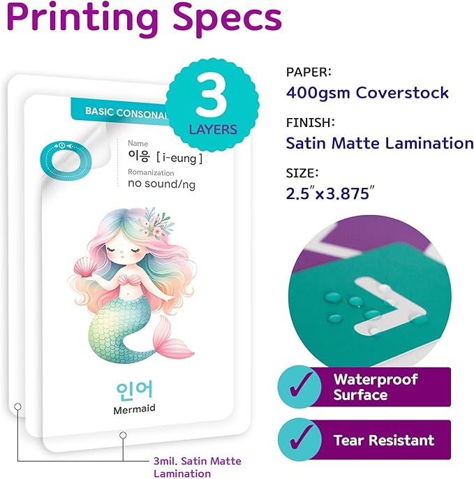 Korean Flashcards 2-Pack Beginner Gift Set - 40 Hangul, Numbers, Colors & Things Around The House Voc for Beginners with MP3 Audio