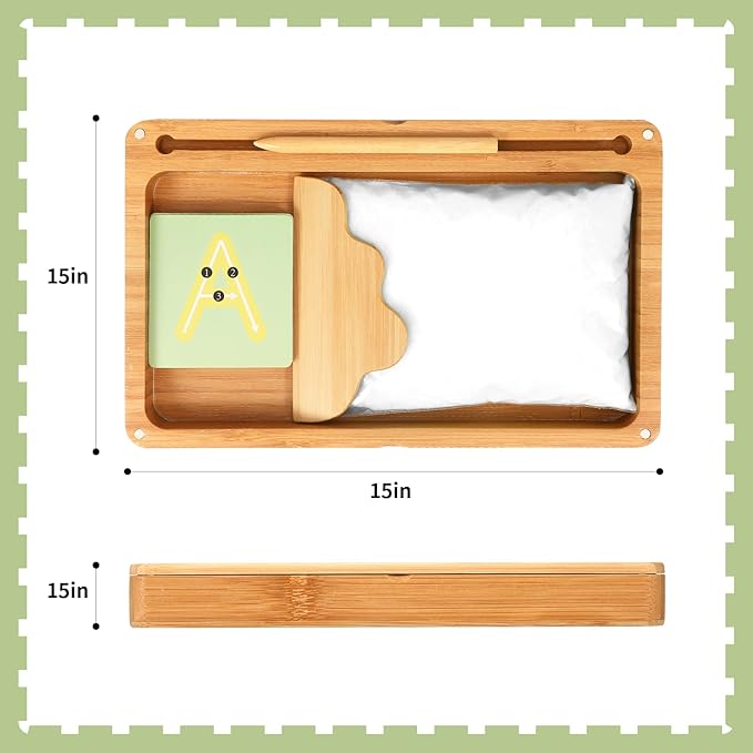 Sand Tray for Classroom Wooden Montessori Sand Tray with Lid for Kids Writing Letters and Numbers, Preschool Classroom Must Haves, Kindergarten Learning Tools (White)