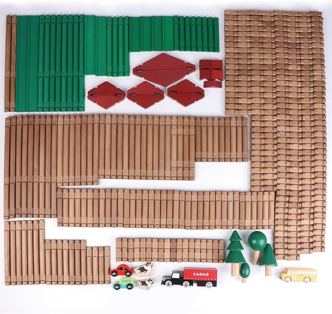 Wondertoys 456Pcs Big Villa Wooden Log Set Real Wood Logs Classic Building Log Ages 3+ Best Retro Building Gift Set Creative Construction Engineering Educational Gifts