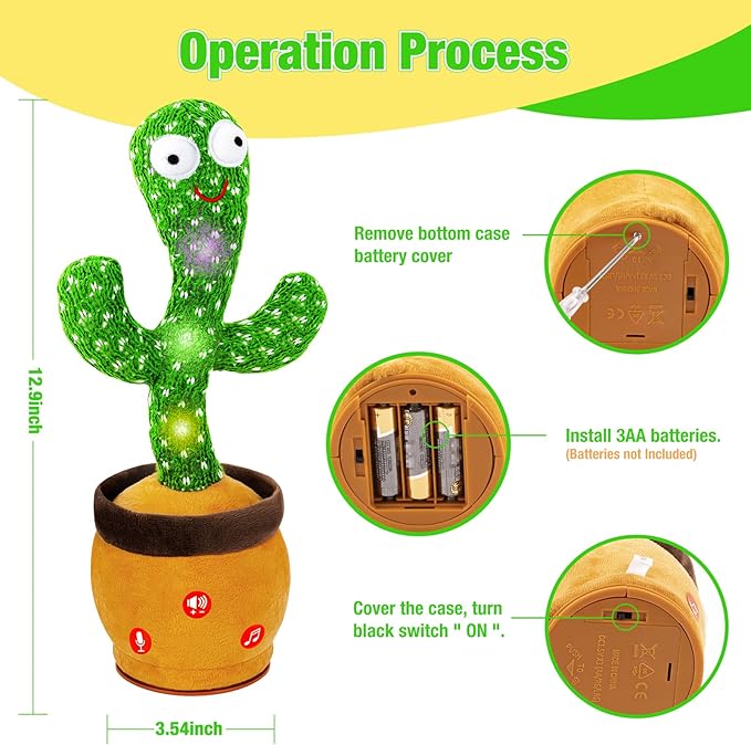 Ayeboovi Baby Toys Dancing Talking Cactus, Volume Adjustable Mimicking Recording Cactus Toy Repeats What You Say, Toddler Toys Singing Cactus with 120 Songs, Tummy Time Toys for Kids Boys Girls