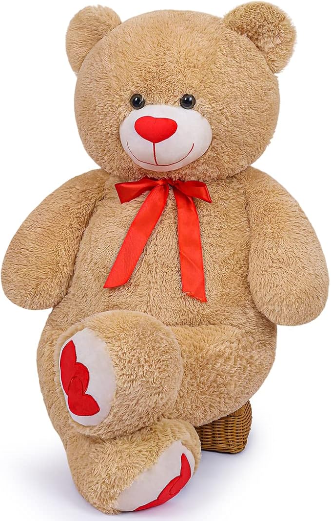 Big Teddy Bear 43.3 inch Giant Stuffed Animal Bears with Love Heart Cute Soft Large Plush Toy for Kids Girlfriend Valentine's Baby Shower, Light Brown