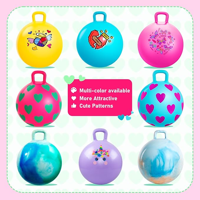 EVERICH TOY Hopper Ball for Kids 3-6, 15In Hippity Hop Ball Toy, Sit On Bouncy Balls with Handle, Indoor Outdoor Inflatable Christmas Hopping Toy for Girls Boys Gifts with Pump