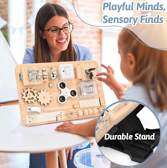 Potatomato Montessori Wooden Busy Board-Sensory Toys for Toddlers Fine Motor Skills-Activity Board for Kids-Educational Fidget Travel Toy for Baby Boy&Girl-Birthday Gifts