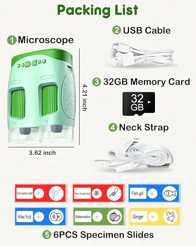Handheld Microscope Toy for Kids : Rechargeable Telescope and Camera Combo with 6 Slides, Perfect for Indoor Outdoor Exploration, Portable Edu for Age 3-12 Children Students