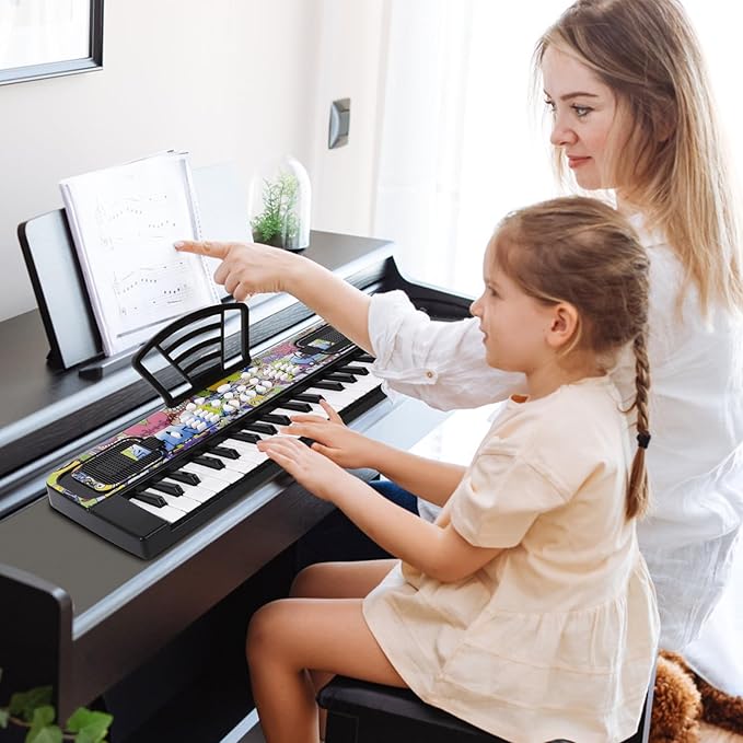 Kids Keyboard Piano, 37 Keys Keyboard Electric Digital Piano, Early Learning Educational Musical Toys Piano for Kids Toddlers Beginners with Music Stand, Microphone - Christmas Birthday Gifts, Black