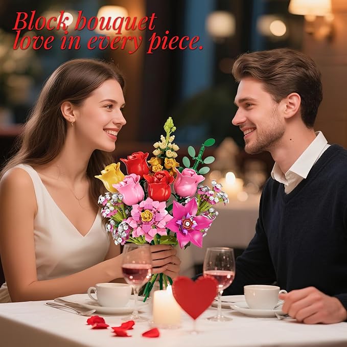 Utbttor Flowers Bouquet Building Set - Roses Flowers Set for Adults, 765 PCS Botanical Collection Building Block Toy, Home Decor Ornaments,Gifts for Anniversaries/Birthday, for Women and Kids 6+