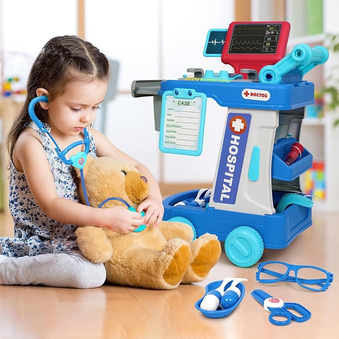 Doctor Kit for Toddlers 3-5 With 21pcs Medical Kit Toy Doctor Cart Stethoscope and Other Accessories Boy and Girl Fun Role Playing Game Dentist Toy Kids Pretend Play Girls Toys for 3 4 5 Birthday Gift