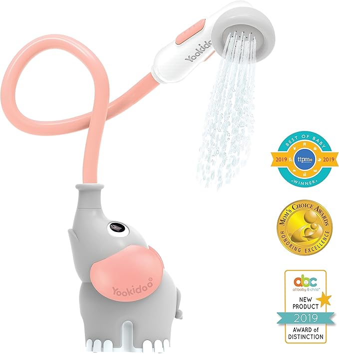 Yookidoo Baby Bath Shower Head - Elephant Bath Toy and Trunk Spout Rinser - for Newborn Babies in Tub Or Sink (Pink)