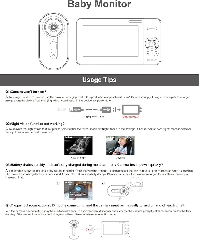 Wireless Baby Car Camera with 1080P Advanced Night Vision and 32H Battery, No Wi-Fi Needed Easy Setup Car Baby Monitor with Video Recording Adjustable Angle, Newborns Travel Essentials Gifts