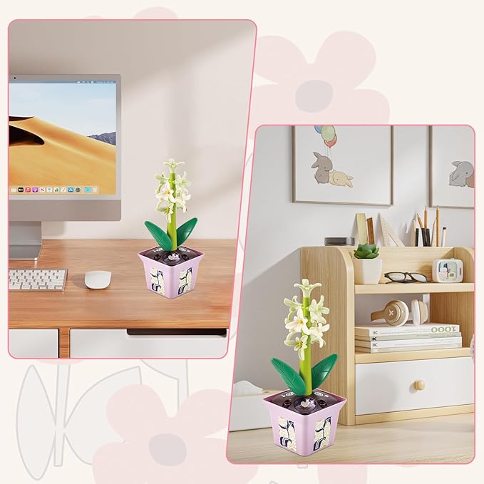 Musical Sunflower Piano Game Machine, Interactive Building Blocks Toy with Watering Can (Hyacinth)