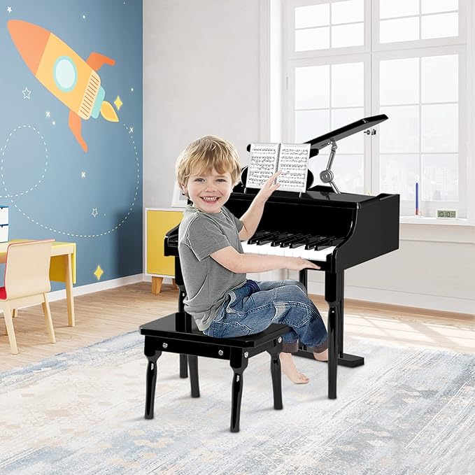 30-Key Kids Piano Keyboard, Mini Grand Piano for 3 Years+, Toddler Musical Instrument with Stool & Removable Music Stand, Wooden Baby Music Toys Gifts for Beginners, Girls & Boys