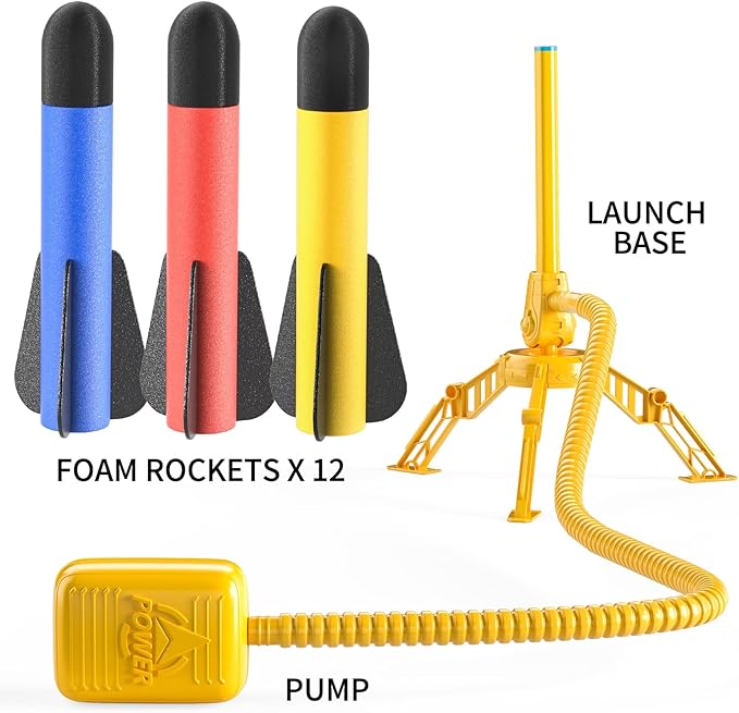 TEMI Rocket Launcher for Kids, 12 Foam Rockets and Launcher Pad, Launch up to 100+ft, Kids Outdoor Toys, Birthday Gift Toys for Kids Boys Girls Age 3 4 5 6 + Years Old