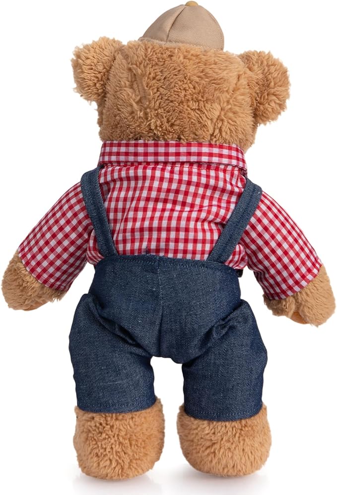 HollyHOME Farmer Stuffed Animal Teddy Bear Soft Plush Toy with Farmer Uniform Unique Toy Gifts for Kids and Farmers Holiday Birthday Valentine 16 inches