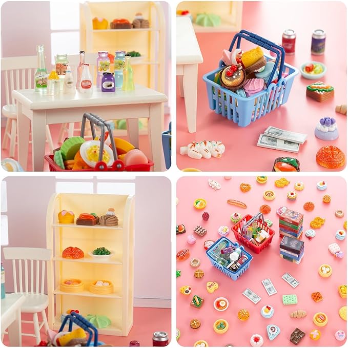 164pcs Miniature Supermarket Shelves Furniture Model 4 Layers Shelf Display Rack Doll House Accessory Storage Bookshelf Accessories Mini Locker Decor Food Drink Bottle Toy Cosplay Game Party