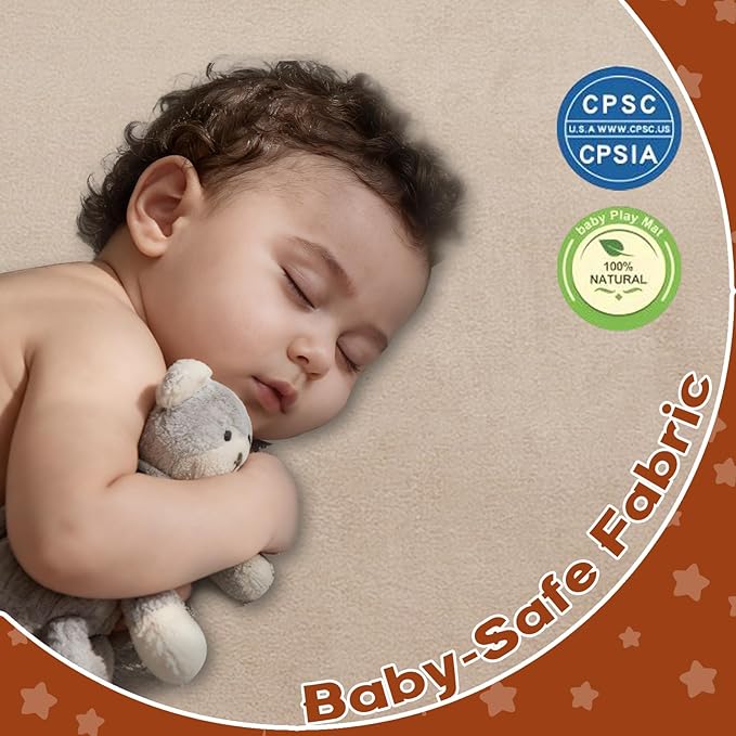 Baby Play Mat for Floor, 50'' x 50'' Thicken Foam Soft Padded Mat for Tummy Time, Playpen Playmat for Toddlers Infant kids, Water-Repellent Coral Velvet, Non-slip Bottom Safe for Crawling (Brown)