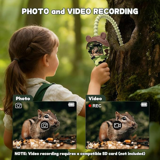 Borescope Camera Toy with Photo and Video, Snake Scope Kids Camera Microscope with Light for Outdoor Camping Nature Exploration, STEM Science Toy for Boys Girls 4 5 6 7 8 9 Christmas Birthday Present