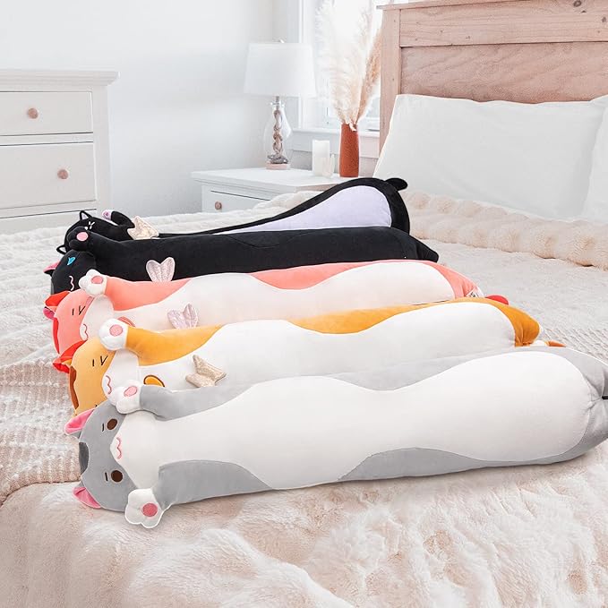 Mewaii Long Cat Plush 5 Sizes, 120% Extra Filling Giant Plushness Kids Body Pillow, Kawaii Cute Grey Cat Stuffed Animals Plushies, Big Long Body Pillow Cat Plush Gift for Girls 36”