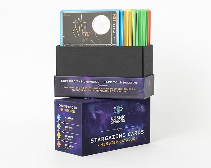 Stargazing Cards - Messier Catalog | Night Sky Exploration Kit for Telescopes & Binoculars | Flashcards with Star Charts, Astrophotography & Facts | Perfect Astronomy & Space Gift for Kids & Adults