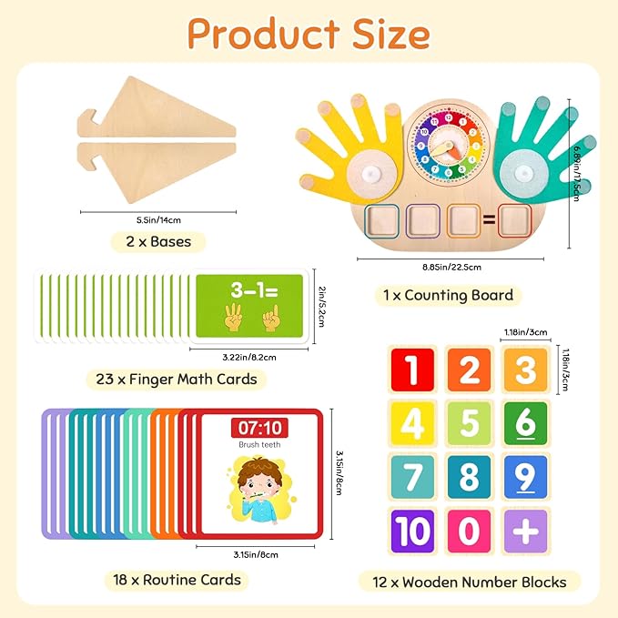 Montessori Toys for 3 4 5 Year Old – Math Manipulatives with Clock, Number Blocks & Finger Counting Cards, Educational Preschool Learning Activities & Toys for Toddlers Ages 3+