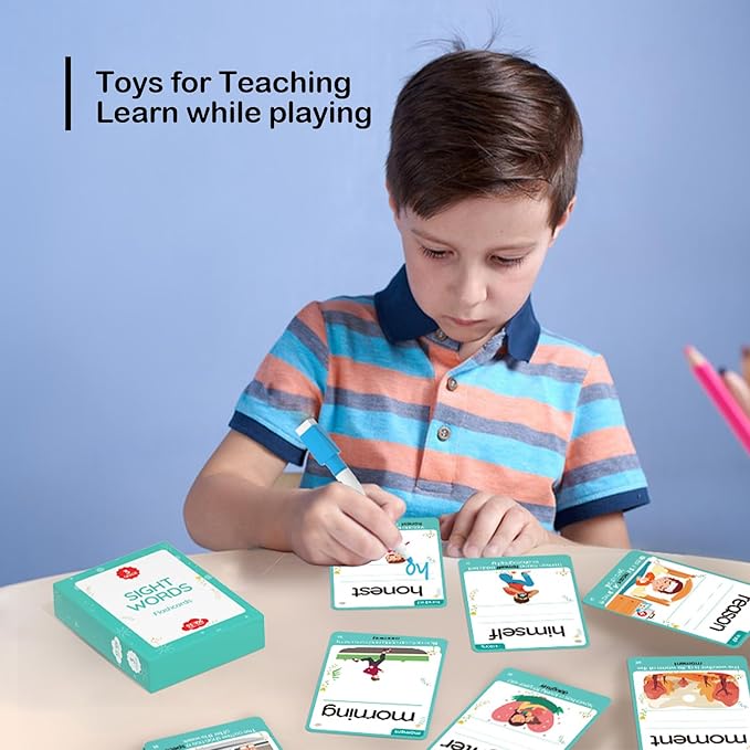 WJPC 55pcs Cards, 106Pictures High Frequency Sight Words Flash Cards 2nd, 3rd Grade (Third-Grade) for 7,8,9,10,11 Years Age Kids Homeschool Learn to Read, Write,Association, Sentence Making